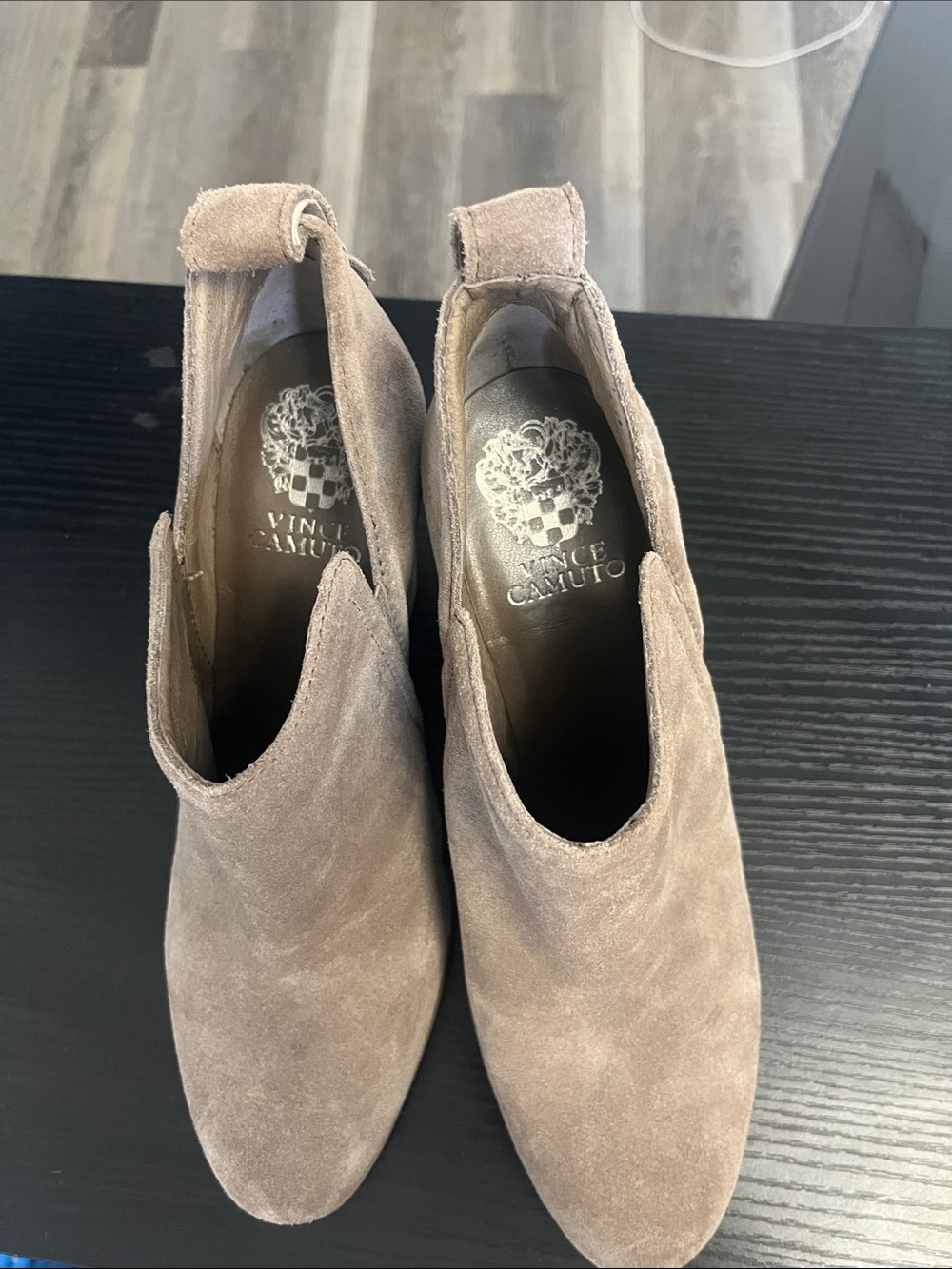 Vince Camuto Taupe Suede V-Cut Ankle Booties